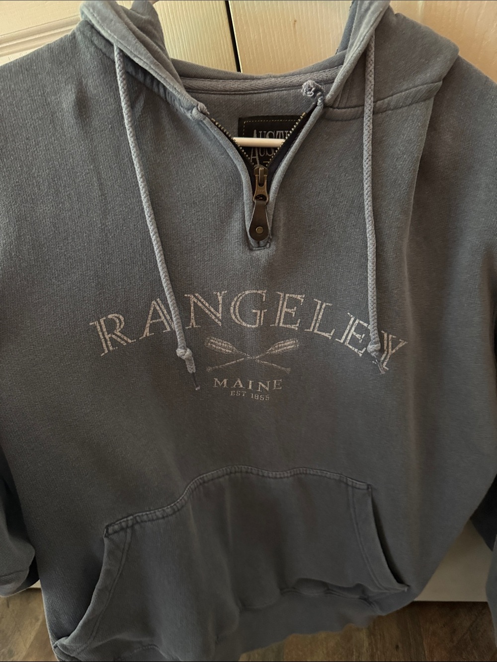 Austin’s Slate Blue Hooded Rangeley Quarter Zip Pullover Sweatshirt Size Medium - Picture 2 of 4